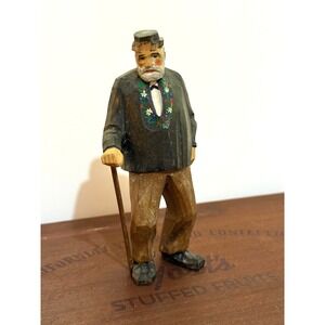 Vintage German Black Forest Hand Carved Wooden Figurine Man with Walking Stick